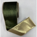 Velvet Green with Gold Wired Edge 3" 10y.